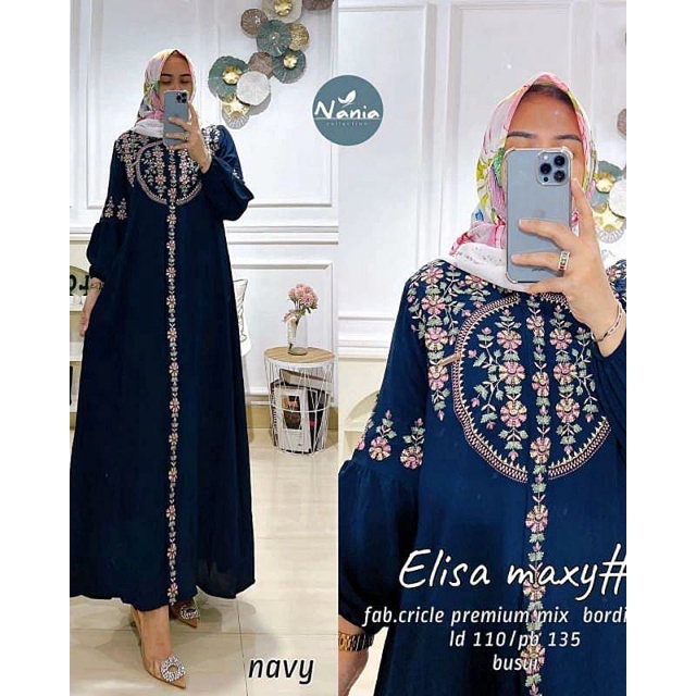 Gamis Bordir ELISA DRESS Model Terbaru Crinkle Airflow - Gamis Kondangan Model Bordir