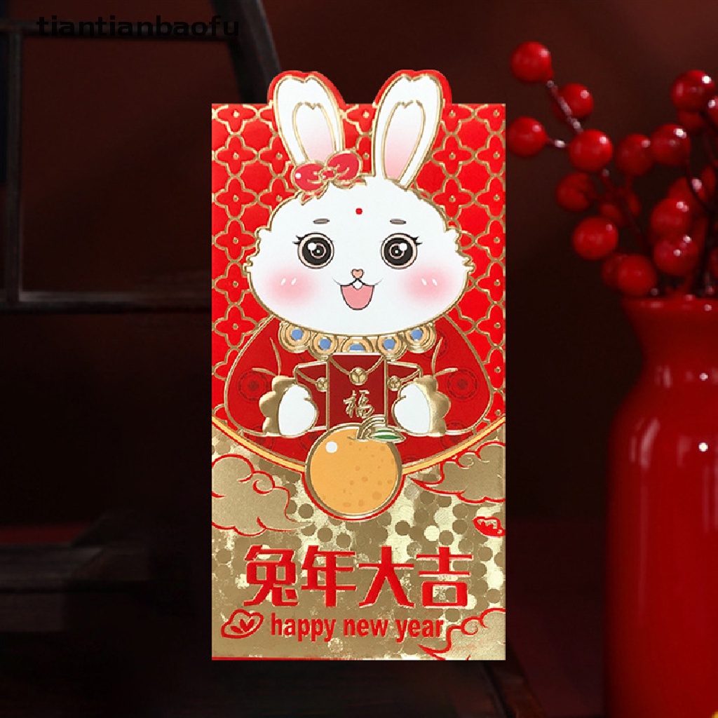 [tiantianbaofu] 6 Pcs Imlek Kelinci Tahun Festival Hongbao Bronzing Amplop Merah Kartun Anak Hadiah Uang Packing Tas Keberuntungan Uang Packing Tas Butik