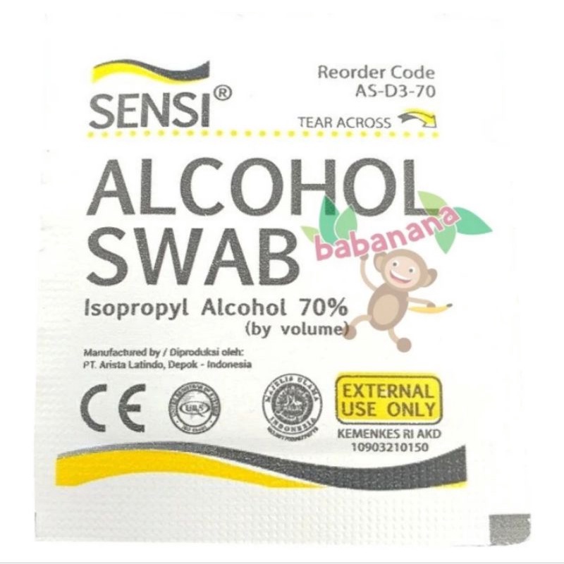 Alcohol swab sensi satuan eceran 70% pembersih prosesor luka dll