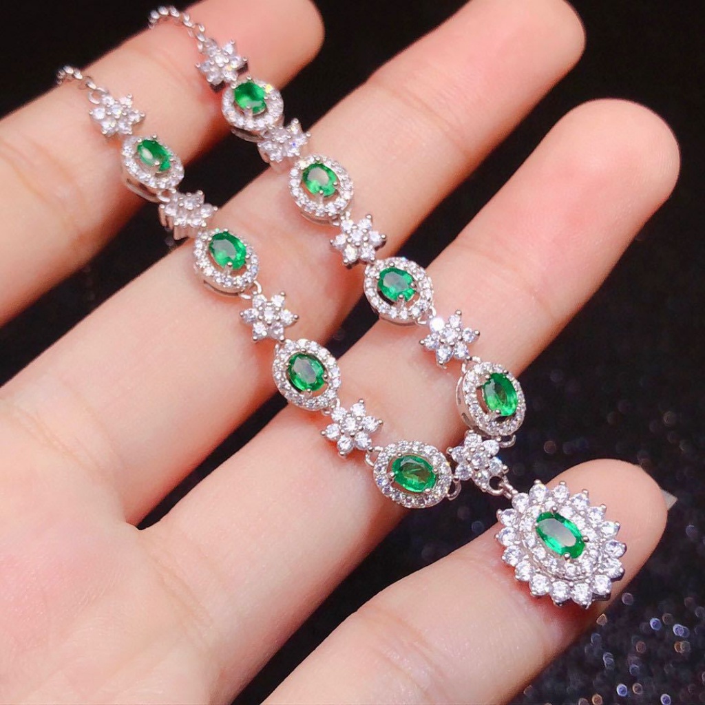Influencer Siaran Langsung Penjualan Panas Mewah Full Berlian Buatan Zamrud Asli Tourmaline Colorful Treasure Pendant Female Tem