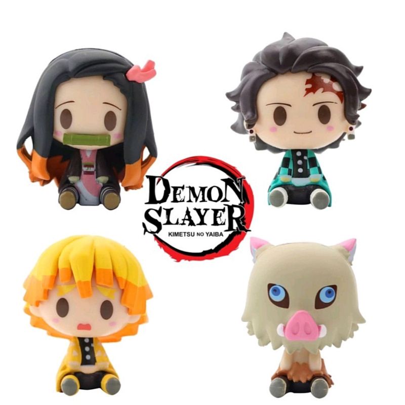 Action Figure set Anime Kimetsu No Yaiba Chibi Tanjiro Nezuko Zenitsu Inosuko Demon Slayer Figure