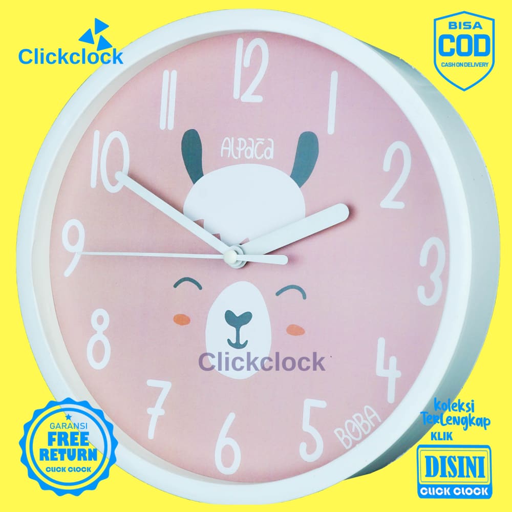 Jam Dinding Quartz Karakteranak Alpaca Boba BB1515 Besar Dekorasi Kamar Murah