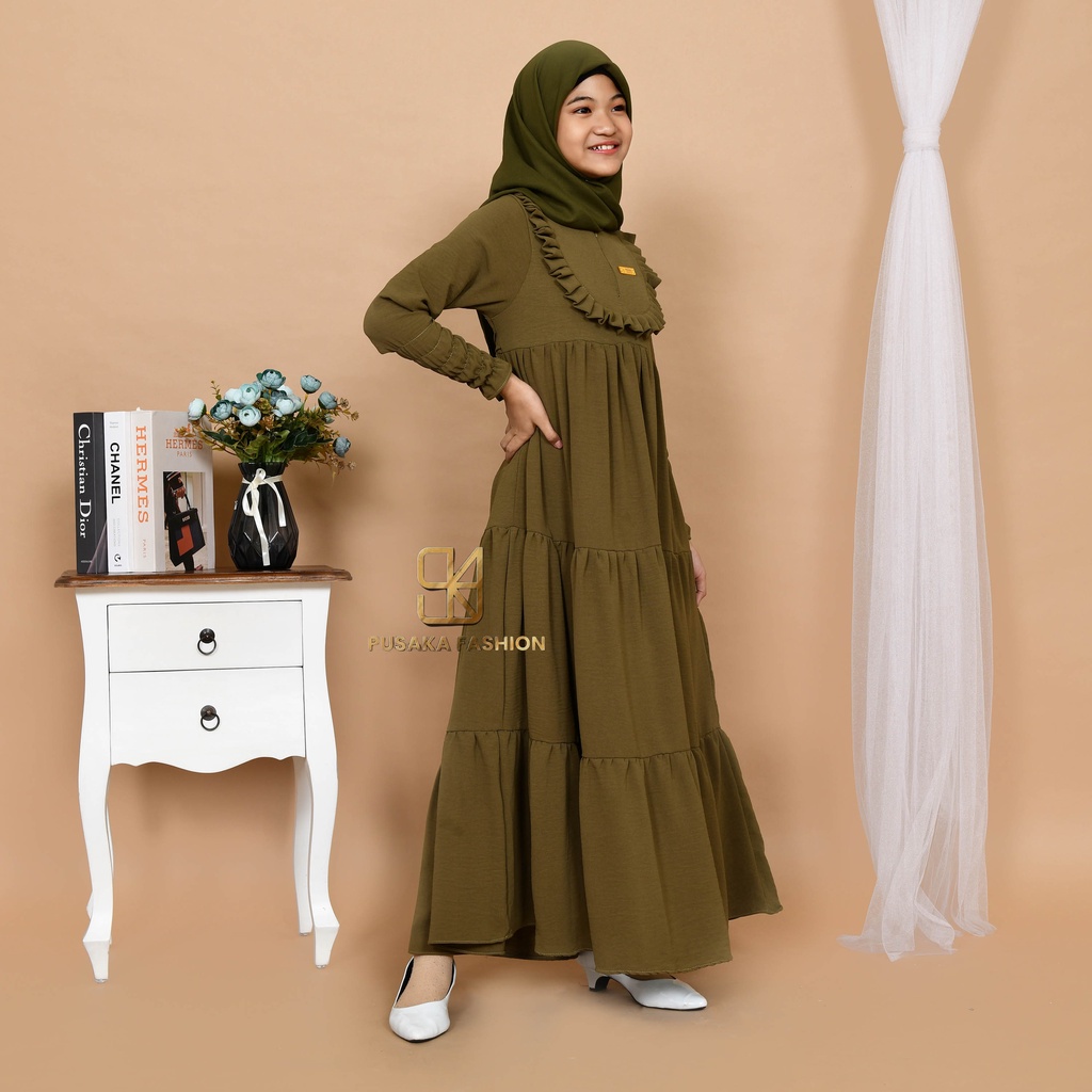 VINA KIDS GAMIS cringkle ANAK perempuan remaja tanggung 9-17 tahun fashion muslim longdress KID girl serut susun modern premium warna putih tulang pink fuchia sage green hitam bata mocca lemon olive broken white gamis putih manasik haji mengaji terbaru