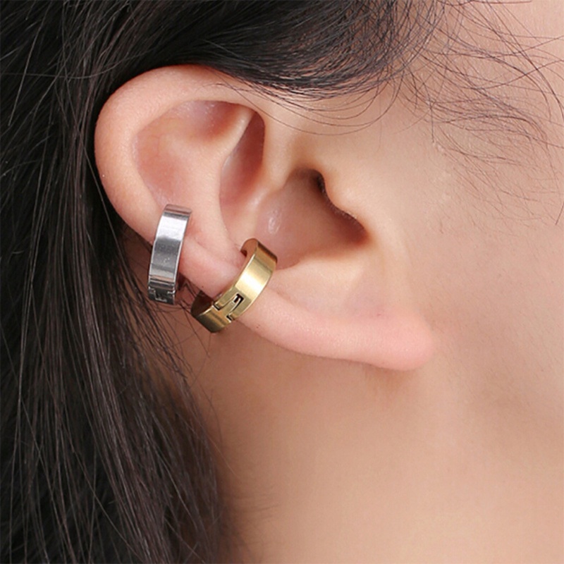 1pc Fashion Pria Stainless Steel Huggie Hoop Earrings