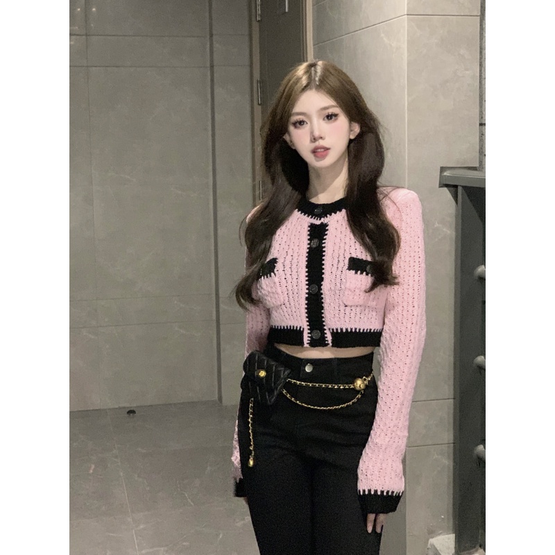 ✷Suhao Xiaoxiangfeng lengan panjang rajutan cardigan wanita musim gugur lembut berongga berkualitas tinggi slim fit dan jaket sweater pendek tipis