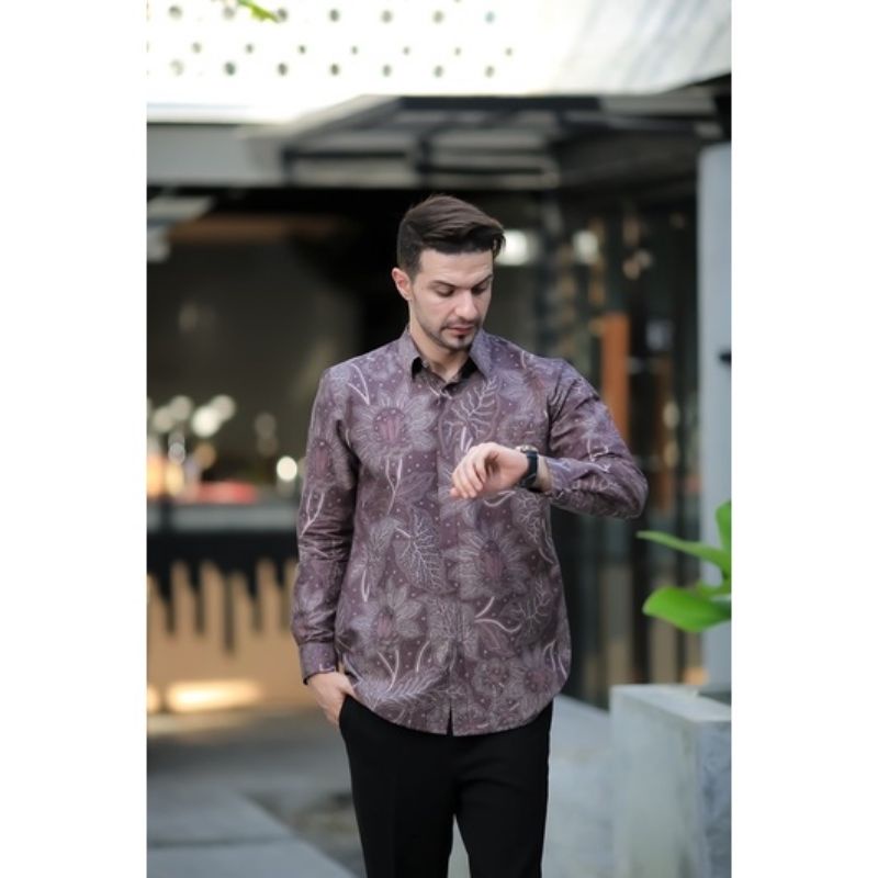 Baju Kemeja Batik Pria Lengan Panjang Slim Fit Premium Modern Full Furing