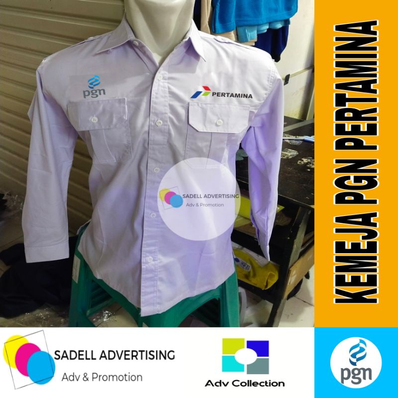 Kemeja PDH PGN Pertamina Seragam PDH Pertamina PGN Putih Lengan Panjang Pria Bordir