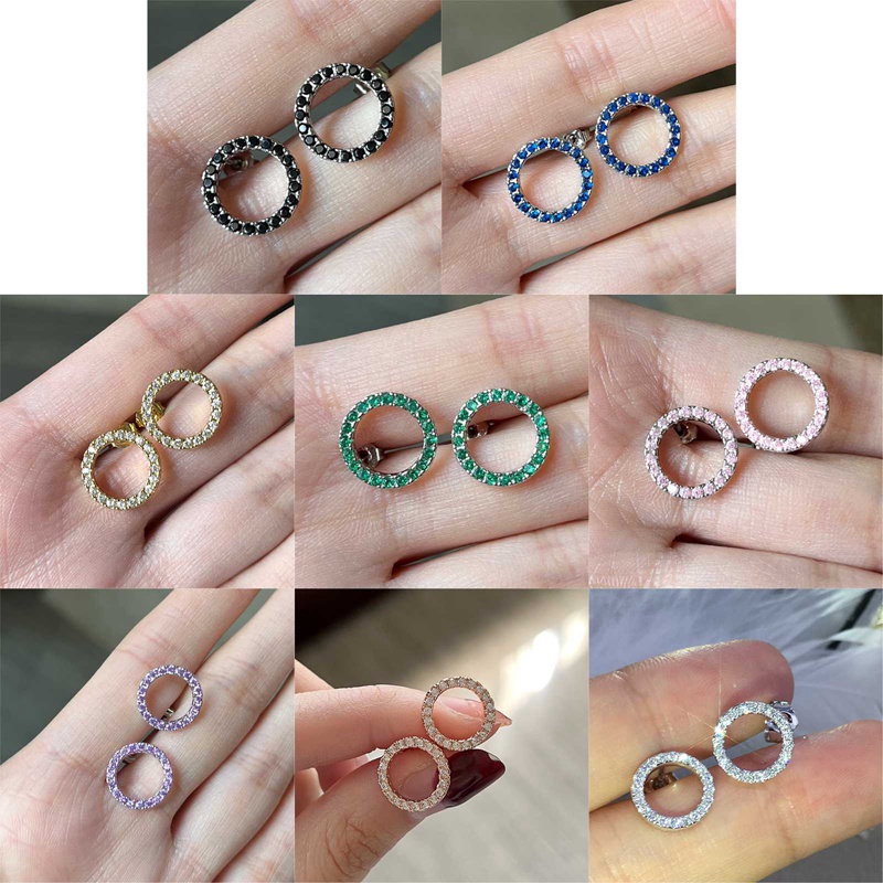 Fancyqube Halus Berongga Keluar Lingkaran Stud Anting-Anting Penuh Berpasir Kubik Zirkonia Batu Sederhana Bergaya Wanita Anting-Anting Kolocation Harian Aksesoris