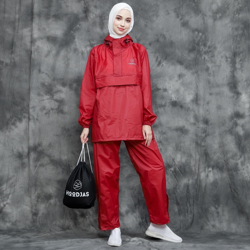 HOODJAS KANGAROO RAINCOAT Jas Hujan Kangguru Anti Bocor Jas Hujan Saku Kangguru Pria Wanita Dewasa Anti Air Bahan PVC nylon Waterproof MERAH