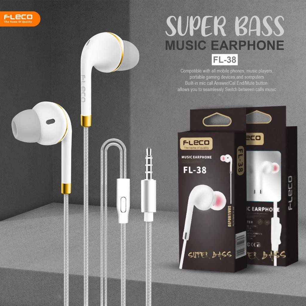 Headset Handsfree Fleco FL-38 SUPER BASS Earphone+Mic Headset Original