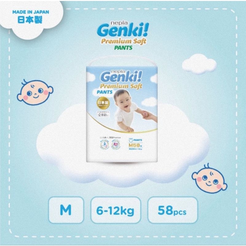 Nepia Genki Premium Soft Pants M58 - Popok Bayi Sekali Pakai