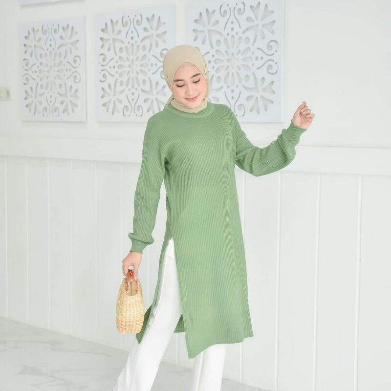 Tunik Rajut Wanita Karenina Andin Long Tunik Slit Premium Outfit