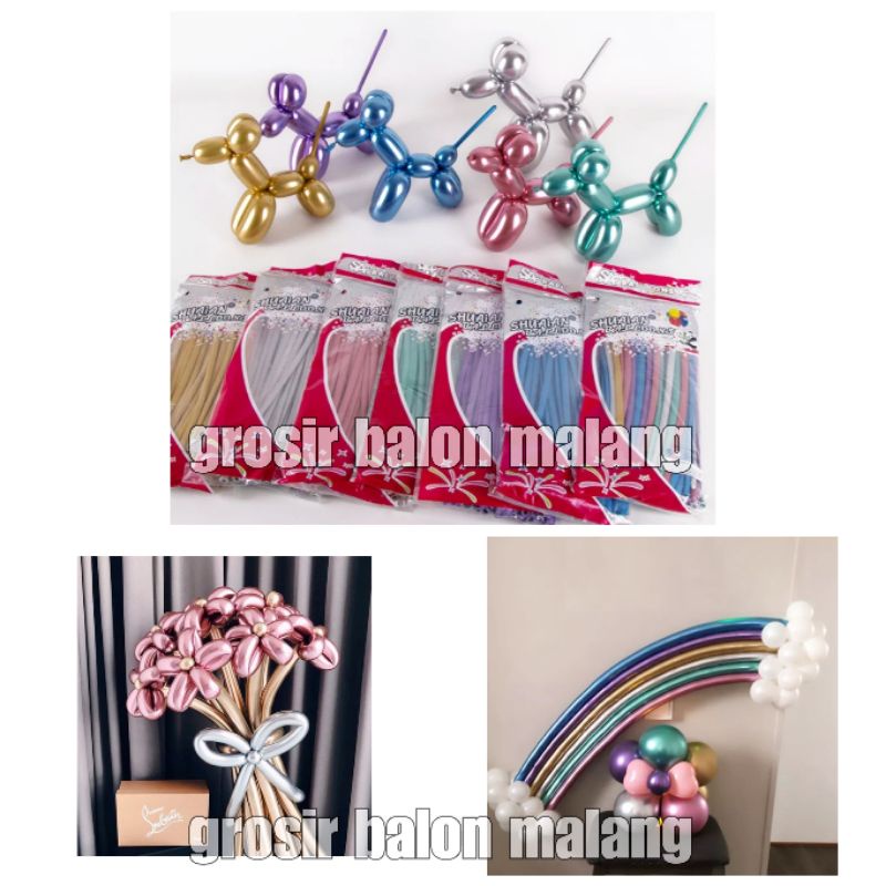 PER PAK ISI 100 balon latex twist metalik chrome balon cacing panjang bentuk buket isi 100