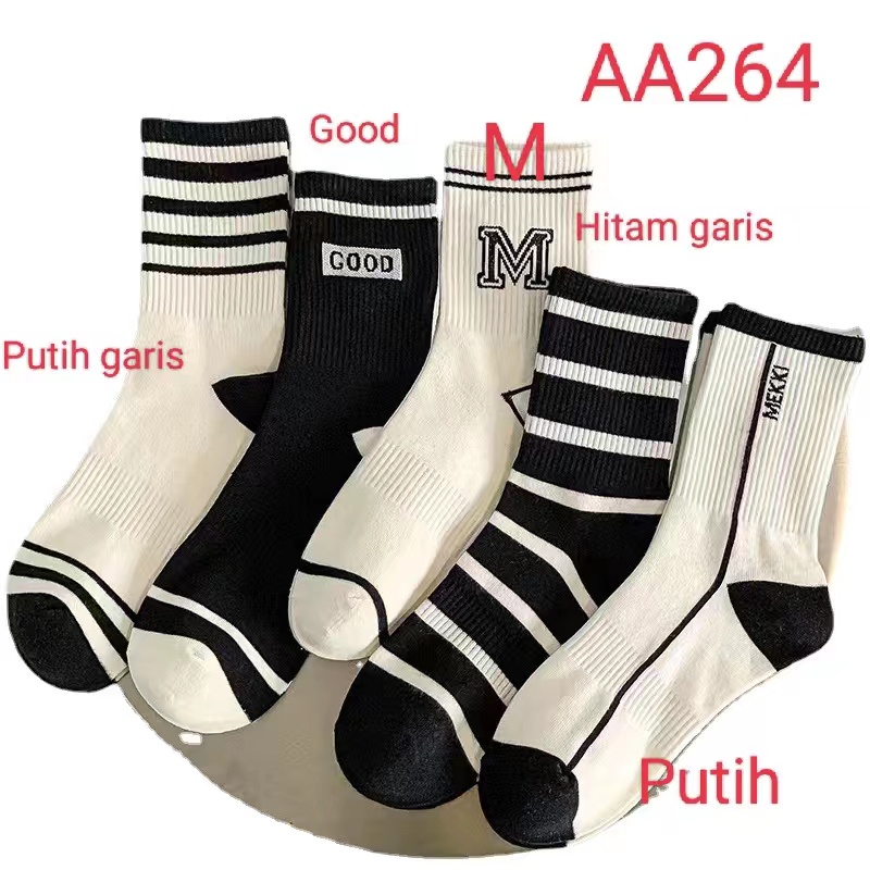 ✌️ Veshop ✌️ A264 Kaos Kaki Wanita Motif Hitam Putih Fashion Korea Women Sock Import Murah-1
