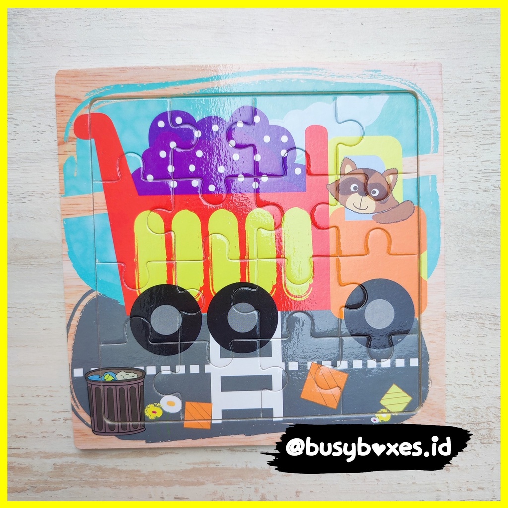 Busyboxes.id Mainan anak puzzle edukasi anak 1 2 3 tahun laki laki perempuan mainan edukasi Montessori puzzle jigsaw 3d kayu alat berat kontruksi seri -  truck