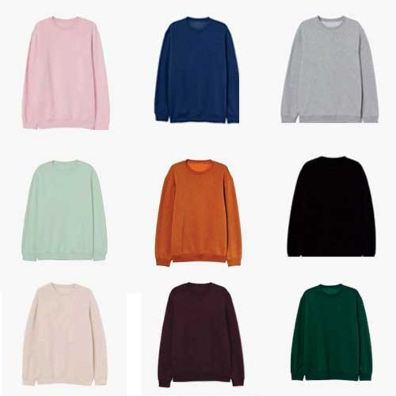 Sweater Crewneck polos Bahan Fleece Tebal pria wanita size M L XL XXL