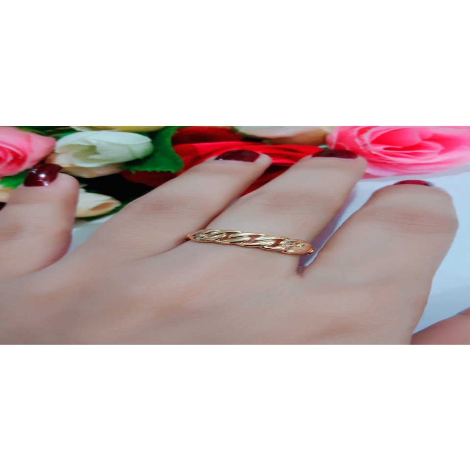 PERHIASAN WANITA CINCIN TITANIUM MOTIF RANTAI LAPIS EMAS 24K TERBARU ANTI LUNTUR/KARAT