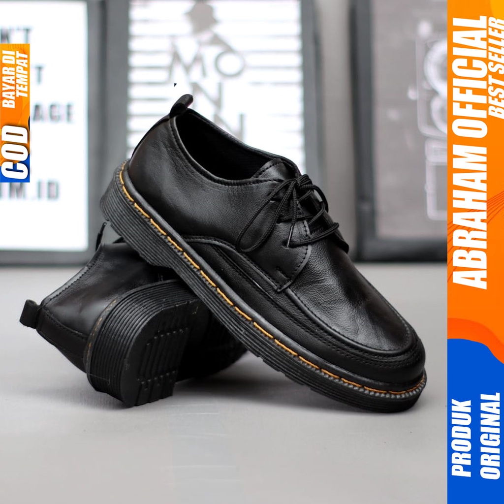 Sepatu Pantofel Formal Pria Kulit Asli Docmart Low Boots Kerja Hitam Abaraham FLORA