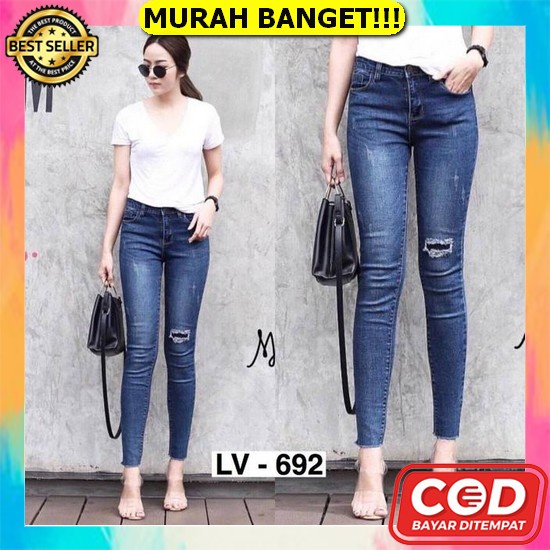 Diamond Bordir Jeans Cewe Pinggang Karet Kekinian Celana Bordir Wajik Nobby Pants Fwr - Basic Jeans 