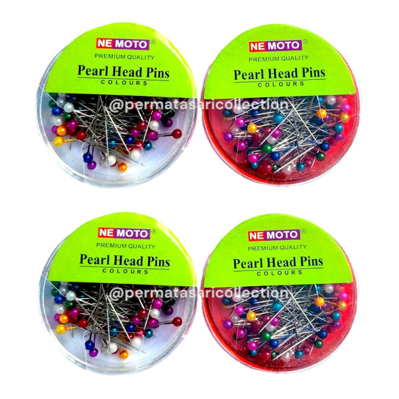 Jarum Pentul Ne Moto Nemoto Premium Pearl Head Pins Hijab Jilbab Kerudung Stainless Steel Anti Karat Besar Kotak Mika Dressmaker