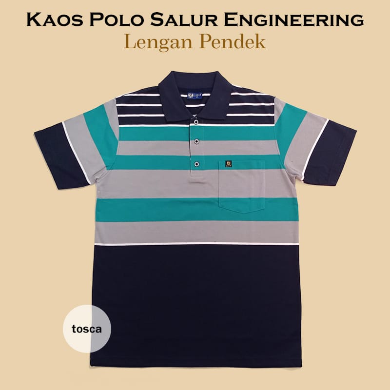 Kaospolos - Kaos kerah pria saku dewasa salur engginering stripe lengan pendek 7882