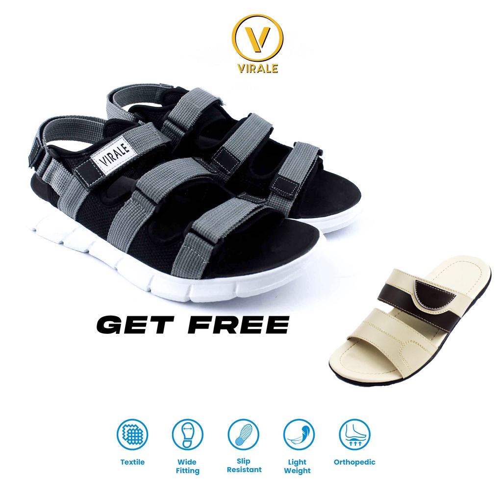 Sandal Gunung Pria Model Outdoor Casual PL 01 ABU GRATIS Sandal Slop Casual CVL 11