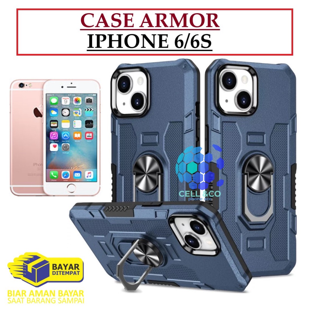 Case Armor IPHONE 6/6S Iring Cincin Magnetic Kesing Hp Protect kamera Premium Hard Case Standing Robot Pelindung Kamera