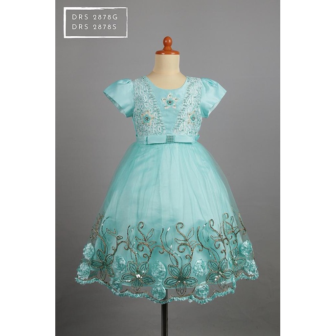 Gaun Dress Pesta Anak Import - Merah Hijau Salem