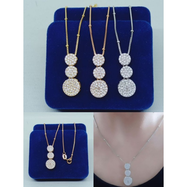 kalung perak asli silver 925 lapis emas/kalung rantai itali jedar+liontin bulat di*r tumpuk 3 cor mp full/asli silver/fashion wanita