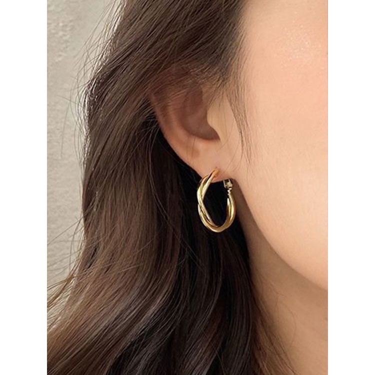 Trendy Anting Hoop Putar Emas 18K Trendi Untuk Wanita Pengantin Pesta Pernikahan Perhiasan Hadiah