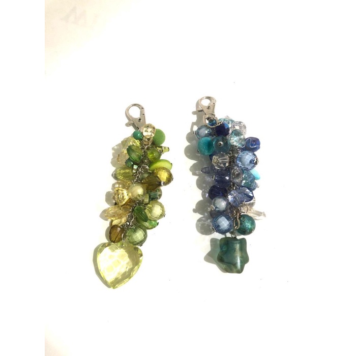 Gantungan Batu Berlian Bergerombol Hijau-Hati Biru-Bintang