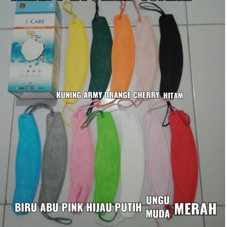 フ READY STOK KF94 MERK ALKINDO DAN ICARE I CARE EVO 4D PLUS mask hitam putih abu biru brown dan turk