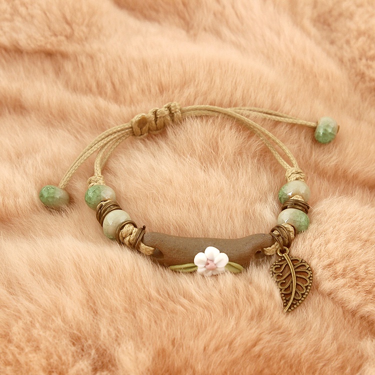 S177 Gelang Tangan Adjustable Daun Geometris Segar Kecil Sederhana