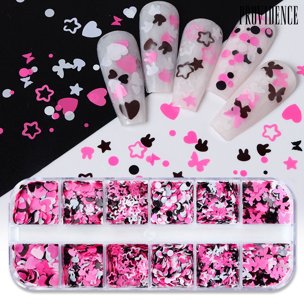 Providence 1kotak Nail Art Payet Shining Gloss DIY Mixing Colors 12kisi Manicure Heart Rabbit Star Bulat Kupu Glitter Manicure Store Supply
