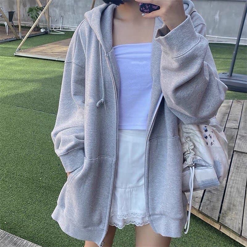 Jaket Hoodie Polos Resleting Warna Pastel Zipper Wanita &amp; Pria Distro Oversize Carla