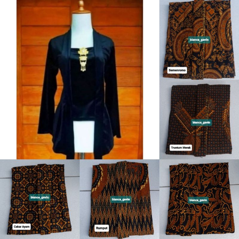 kebaya wanita Kebaya Bludru Hitam Kutubaru + Jarik Instan, Motif Semenromo