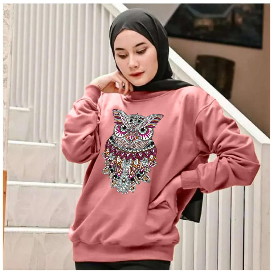 Kaos Lengan Panjang DTF OWL BATIK / Kaos Sweatshirt / Atasan Wanita / Atasan Wanita Lengan Panjang