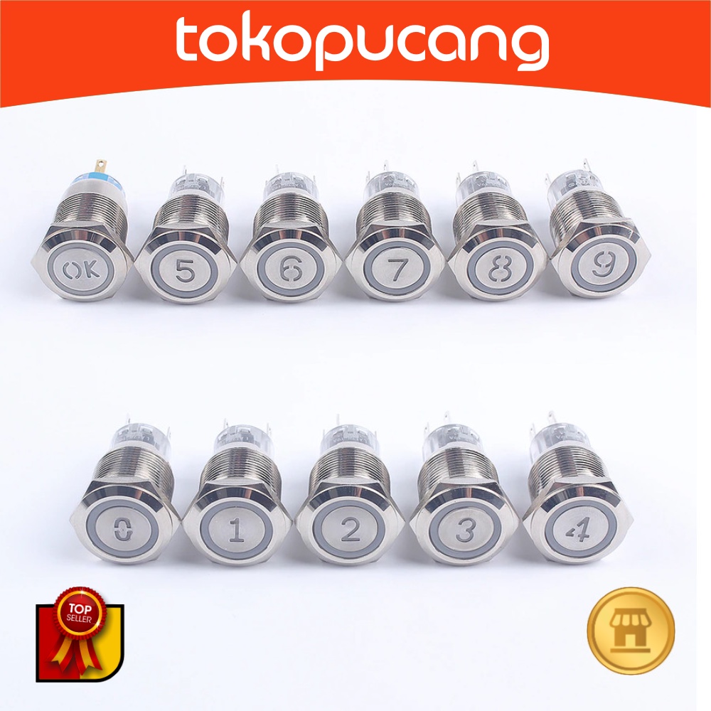 Push Button Elevator Number 19mm Led Tombol Lift Angka