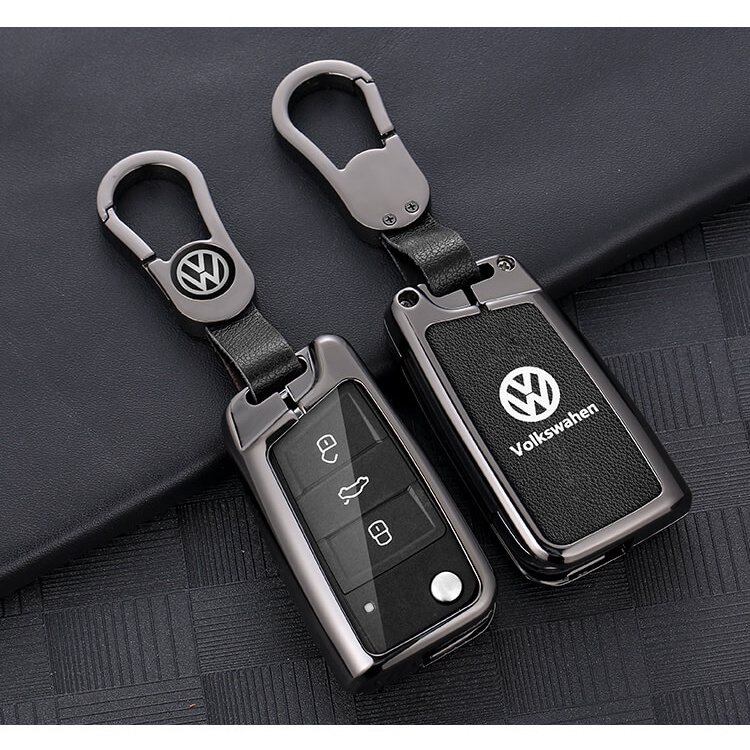 [Tersedia] Untuk Volkswagen Golf7 MK7 Tiguan MK2 Passat Remote Kunci Casing Zinc Alloy Leather Case Dengan Gantungan Kunci