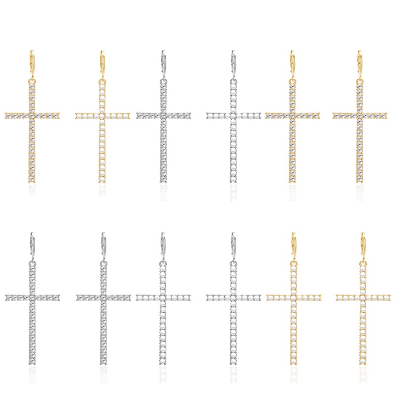 Fancyqube Fashion Mutiara Anting Salib Fashion Untuk Wanita Retro Hip Hop Asimetris Liontin Anting Earrings Kepribadian Liburan Ulang Tahun Perhiasan