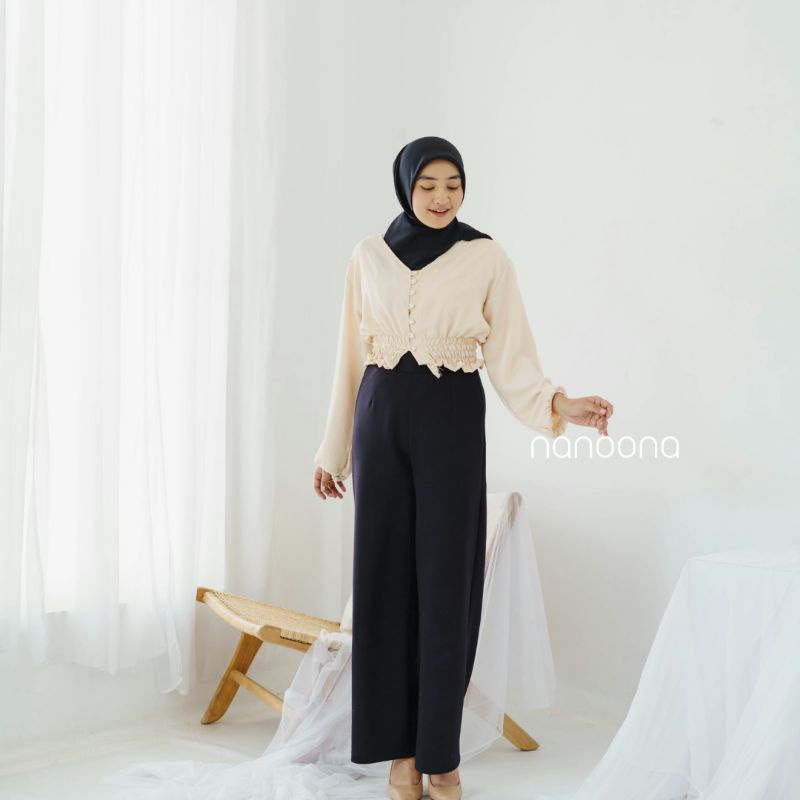 Anami Outer by Nanoona Crop Wanita Crinkle Vneck - Atasan Wanita Kekinian Crop Top - Blouse  Crop Wanita