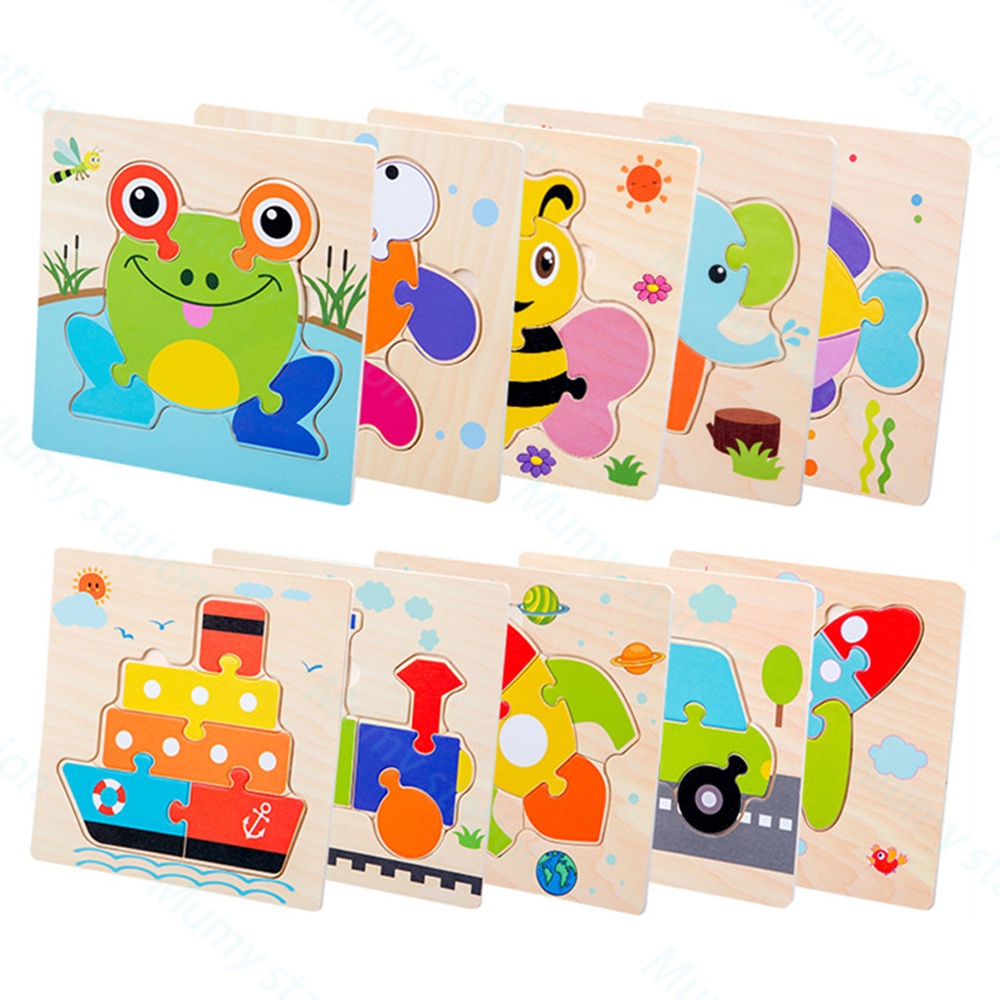 Mumystation 15CM Simple jigsaw puzzle kayu hewan lucu