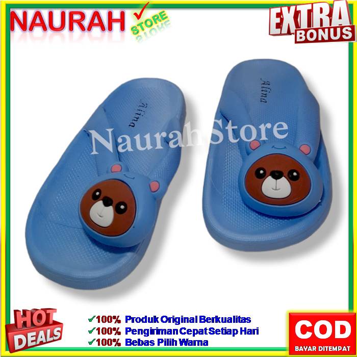 SANDAL JEPIT ANAK ALINA 208 A1 SENDAL JEPIT ANAK KARAKTER BEAR  100% ORIGINAL KUALITAS IMPORT JELLY RUBBER ANTI SLIP NYAMAN EMPUK