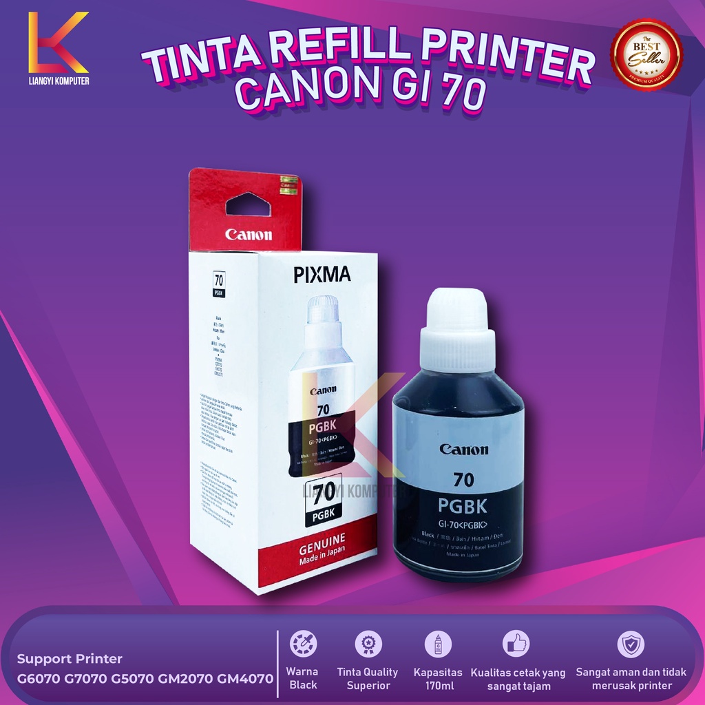 Tinta Canon Gi 70 Black Refill Printer G7070 G5070 G6070 GM2070 GM4070 G7070