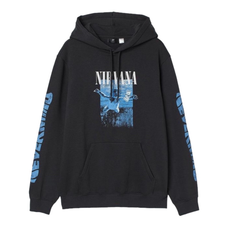 ( 8.8 ) Hoodie H&amp;M Unisex Sablon Nirvana Black Hitam, In Utero Dark Grey, Flecee Katun Lembut Tebal, Free Papperbag