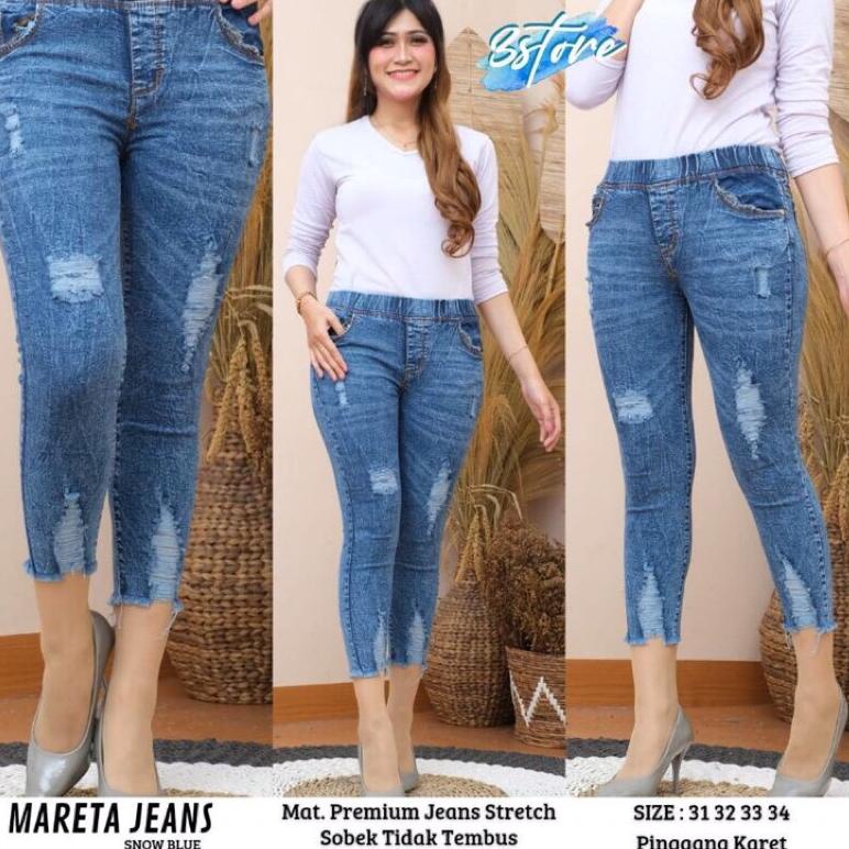 HN.22De22y ▫ Jeans Wanita Sobek tidak tembus . Jeans Wanita Kekinian . Mareta Jeans . Jeas pinggang 