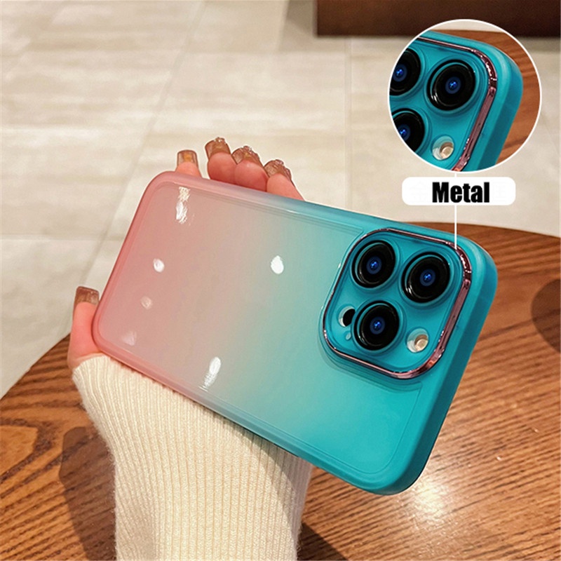 IPHONE [NEW] Gradien Kamera Pelindung Ponsel Case Untuk Iphone14 13 Pro Max11 12 Pro Max7 +8 14 Plus Xs/S XR Xs Max Cincin Lensa Metal Soft TPU Case