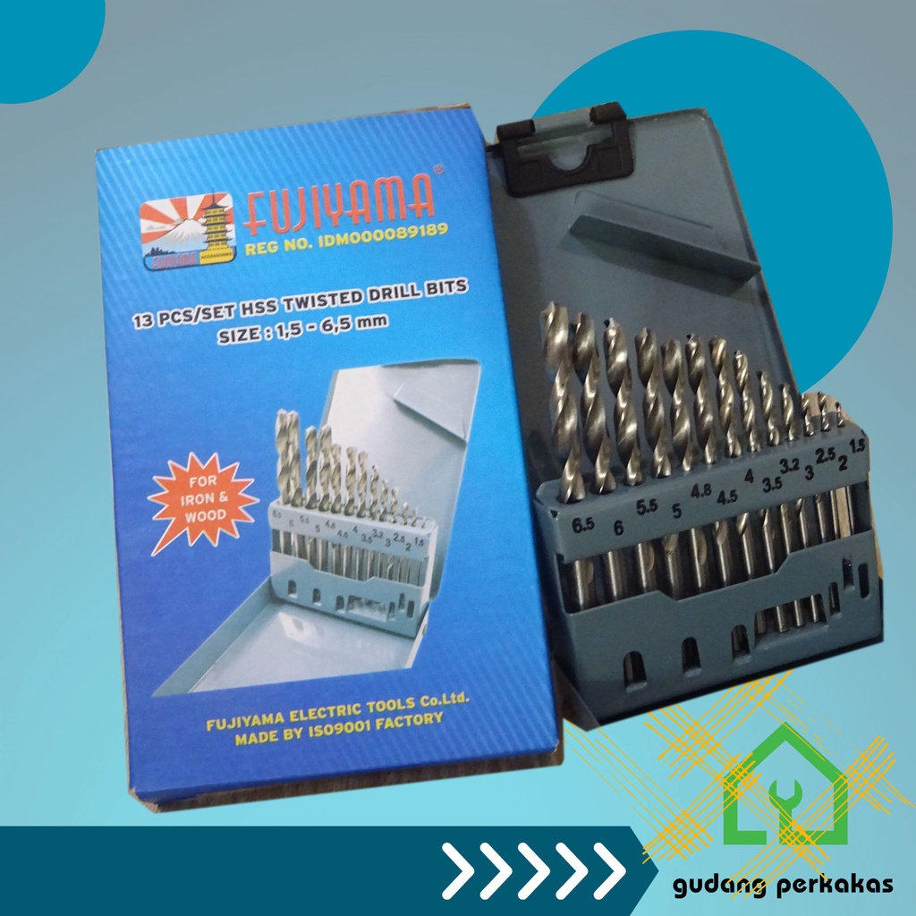 Fujiyama Mata Bor Set Besi dan Kayu HSS 1.5 - 6.5 mm isi 13 pcs