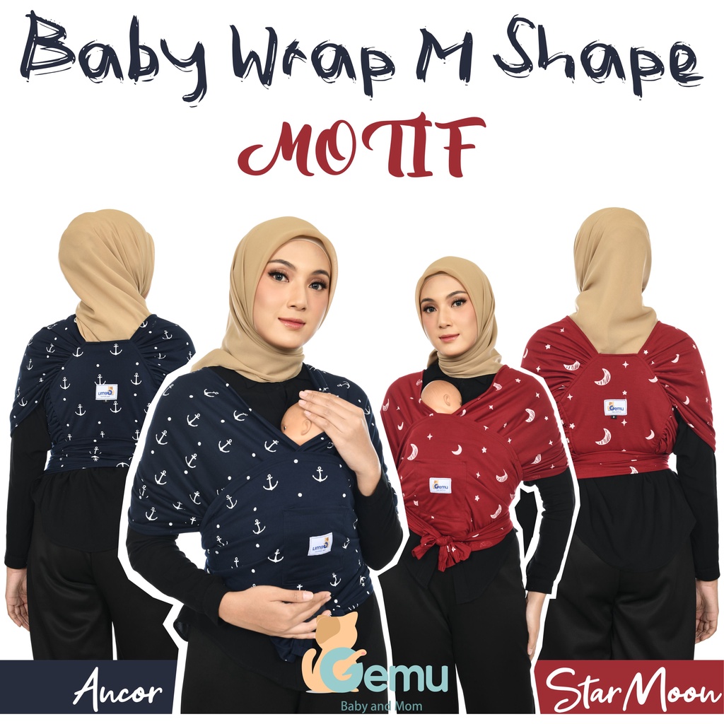 GEMUBABY Gendongan Bayi Depan M Shape Baby Wrap 3in1 Geos Baby Instan Premium with Sash Belt Motif