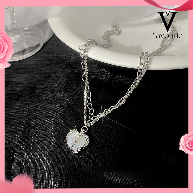 CODKalung Rantai Multilayer Liontin Hati Aksen Zircon Untuk Perhiasan Wanita-FA